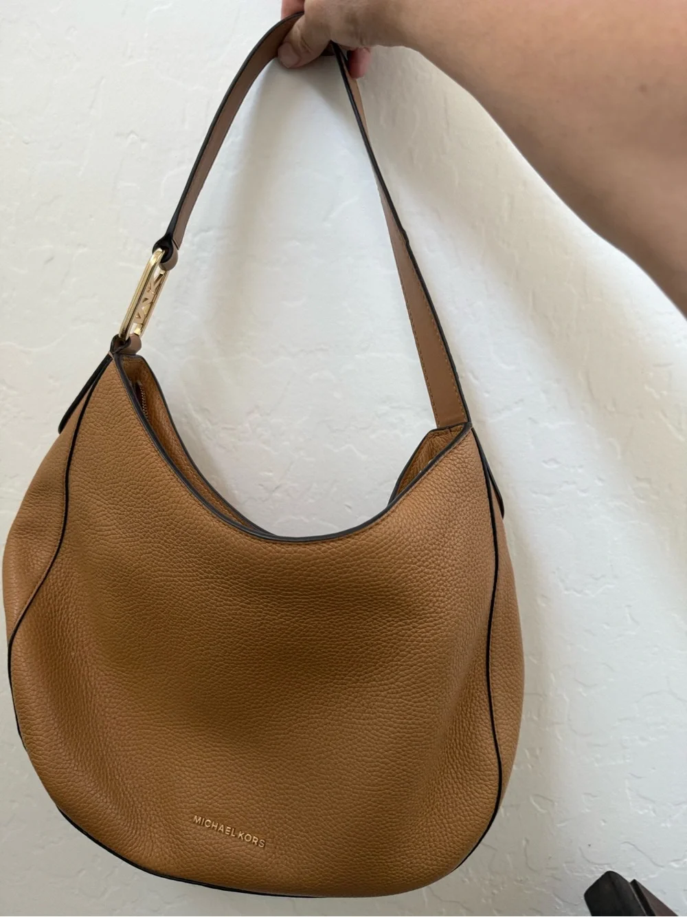 Michael Kors Tan Pebbled Leather Shoulder Hobo with Gold Hardware